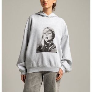 Anine Bing Harvey Brigitte Bardot Graphic Gray Hoodie  Oversized Sweatshirt
